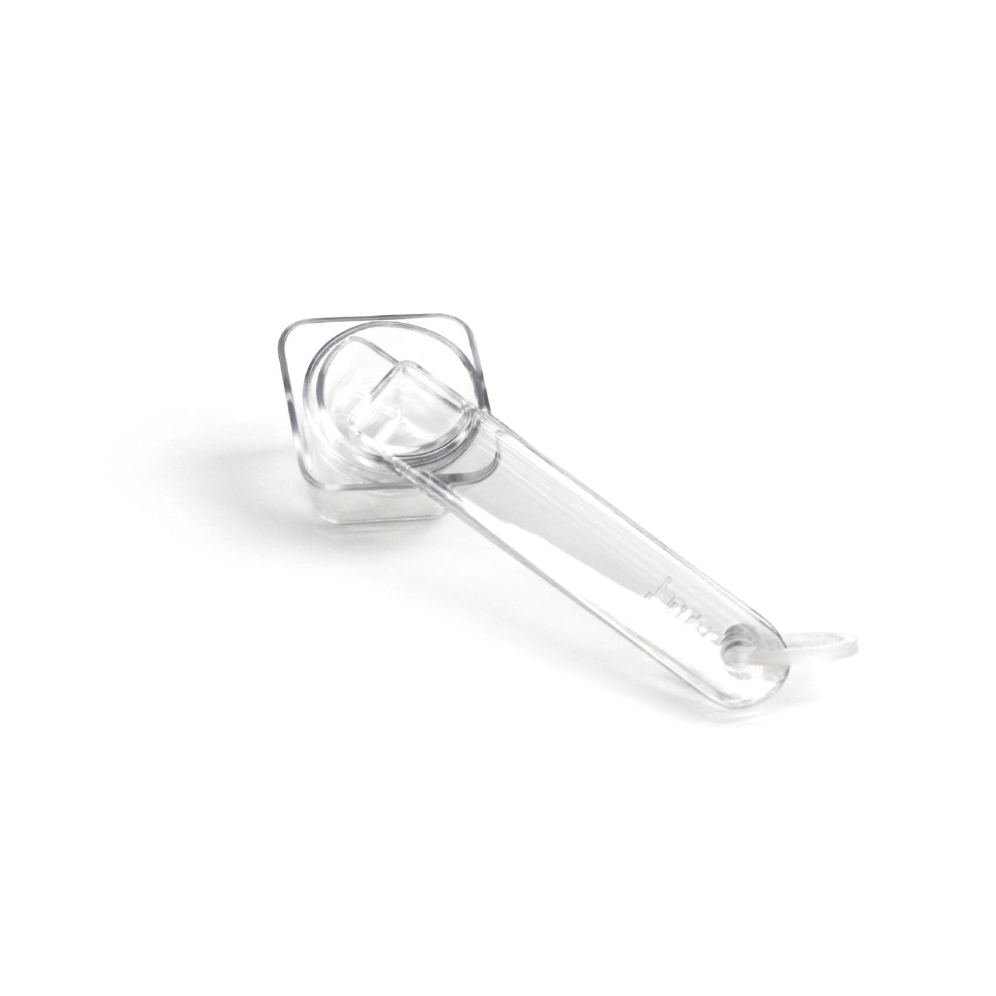 clear visual measuring spoons nested together and joined with a loop